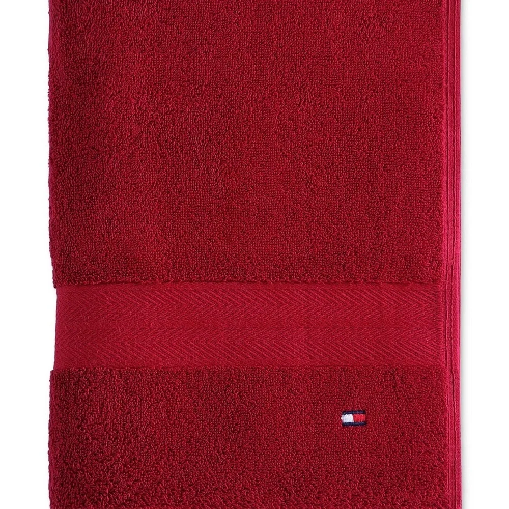 Tommy Hilfiger Deep Red Cotton Bath Towel with Logo